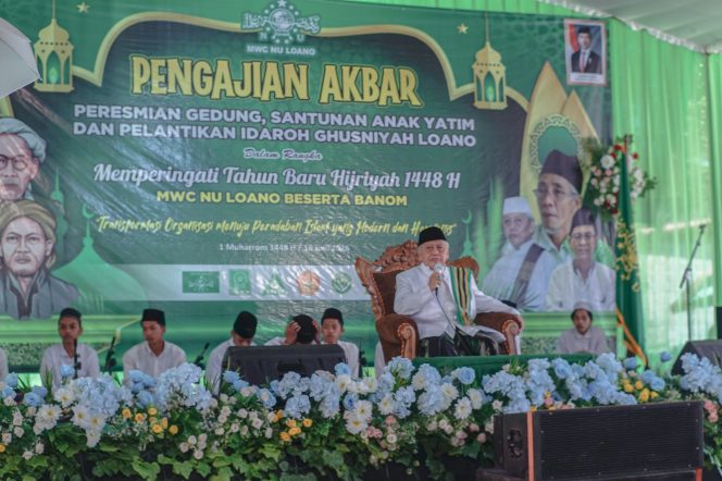 
					Tausiyah KH Achmad Chalwani saat peresmian gedung MWCNU Loano di Desa Maron, Kecamatan Loano, Kabupaten Purworejo, Selasa (16/6/2026).