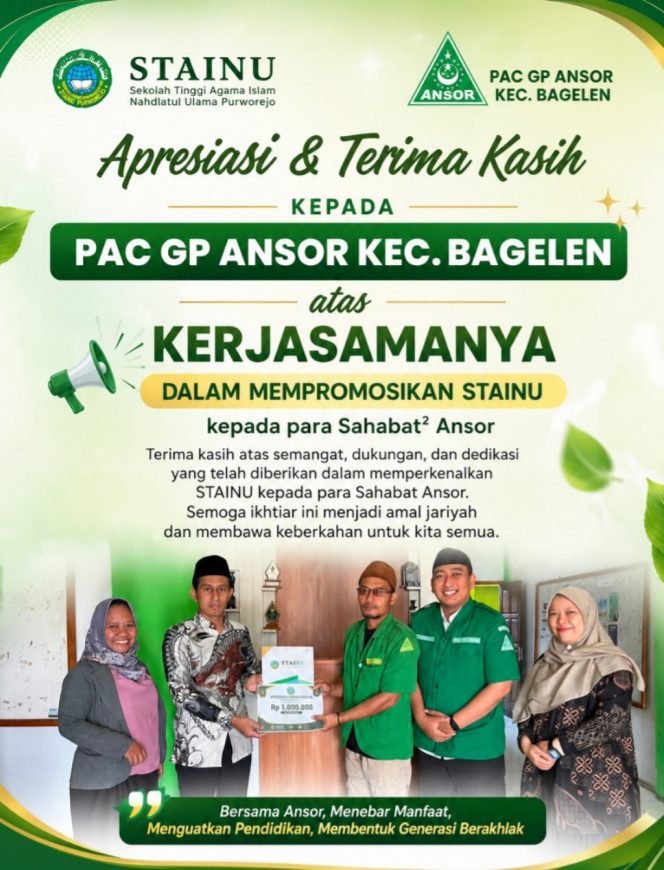 
					STAINU Purworejo Berikan Apresiasi kepada PAC GP Ansor Bagelen atas Peran Aktif Mempromosikan Kampus kepada Kader Ansor